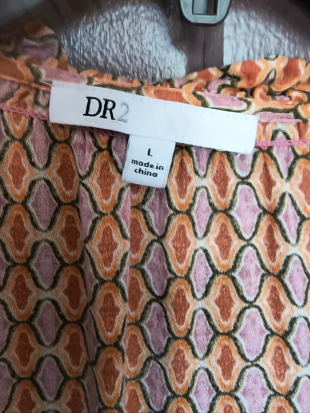 DR2 Peach Multi Short-Sleeve Ruffle Button-Front Blouse - Picture 2 of 3